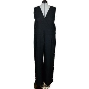 Black Sleeveless V-Neck Wide Leg Snap Breakaway Pant Jumpsuit Plus Size 3X